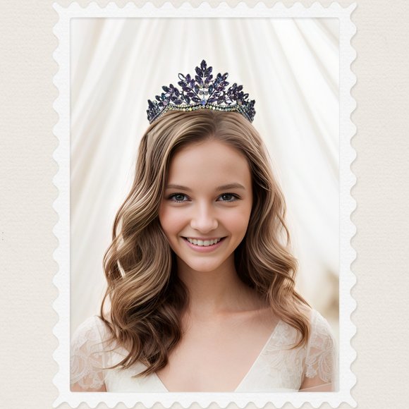 Purple Gemstone Wedding Tiara Headband for Women, Purple Rhinestone Leaf Crown - Picture 6 of 6